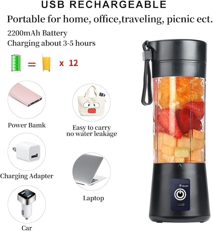 6 Blade USB Rechargeable Portable Juicer Blender – 380ml