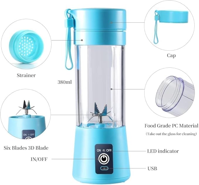 6 Blade USB Rechargeable Portable Juicer Blender – 380ml