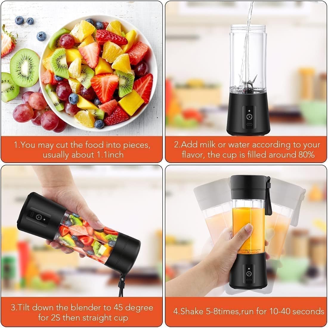 6 Blade USB Rechargeable Portable Juicer Blender – 380ml