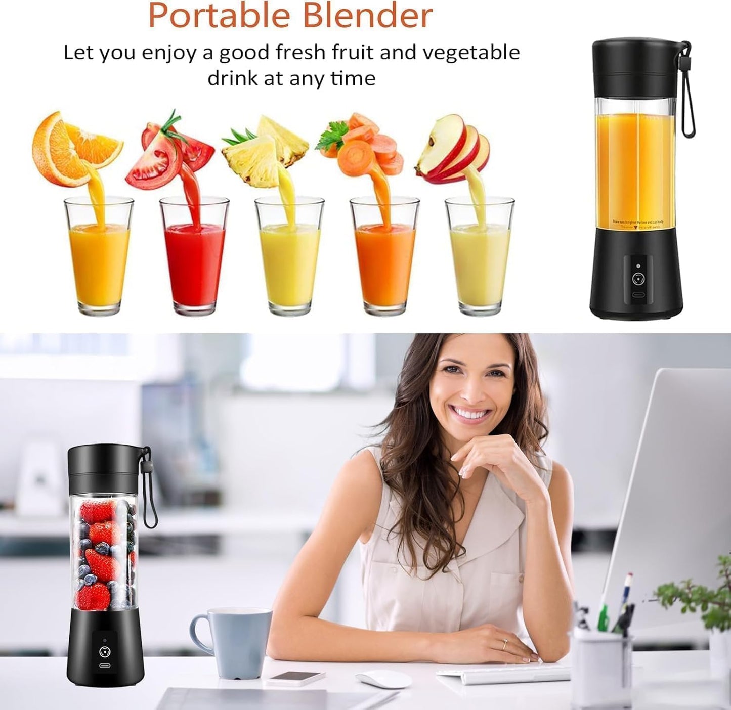 6 Blade USB Rechargeable Portable Juicer Blender – 380ml