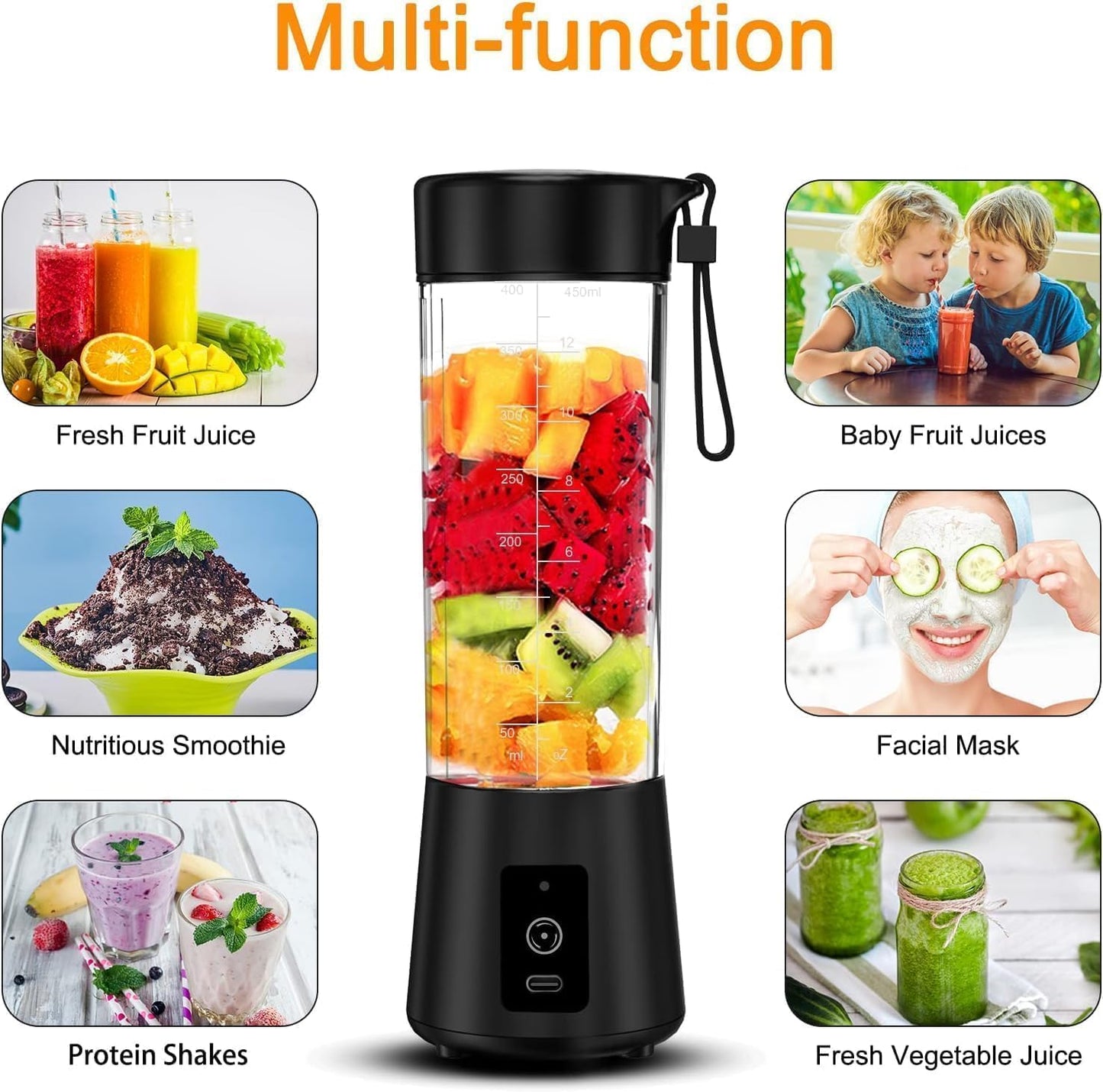 6 Blade USB Rechargeable Portable Juicer Blender – 380ml