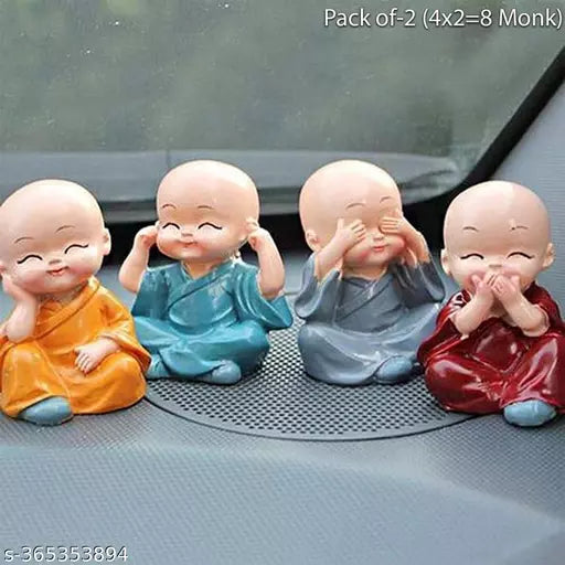 Buddha Monk Cute Mini Buddha Statue Showpiece for Car Dashboard Table Top Home Decoration Pack of-4