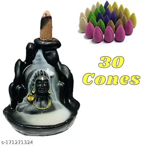 Ganesh Incense Burner with 30 Cones Backflow Ganesh Smoke Fountain for Home and Office Decor Idol Gifts (Blue)