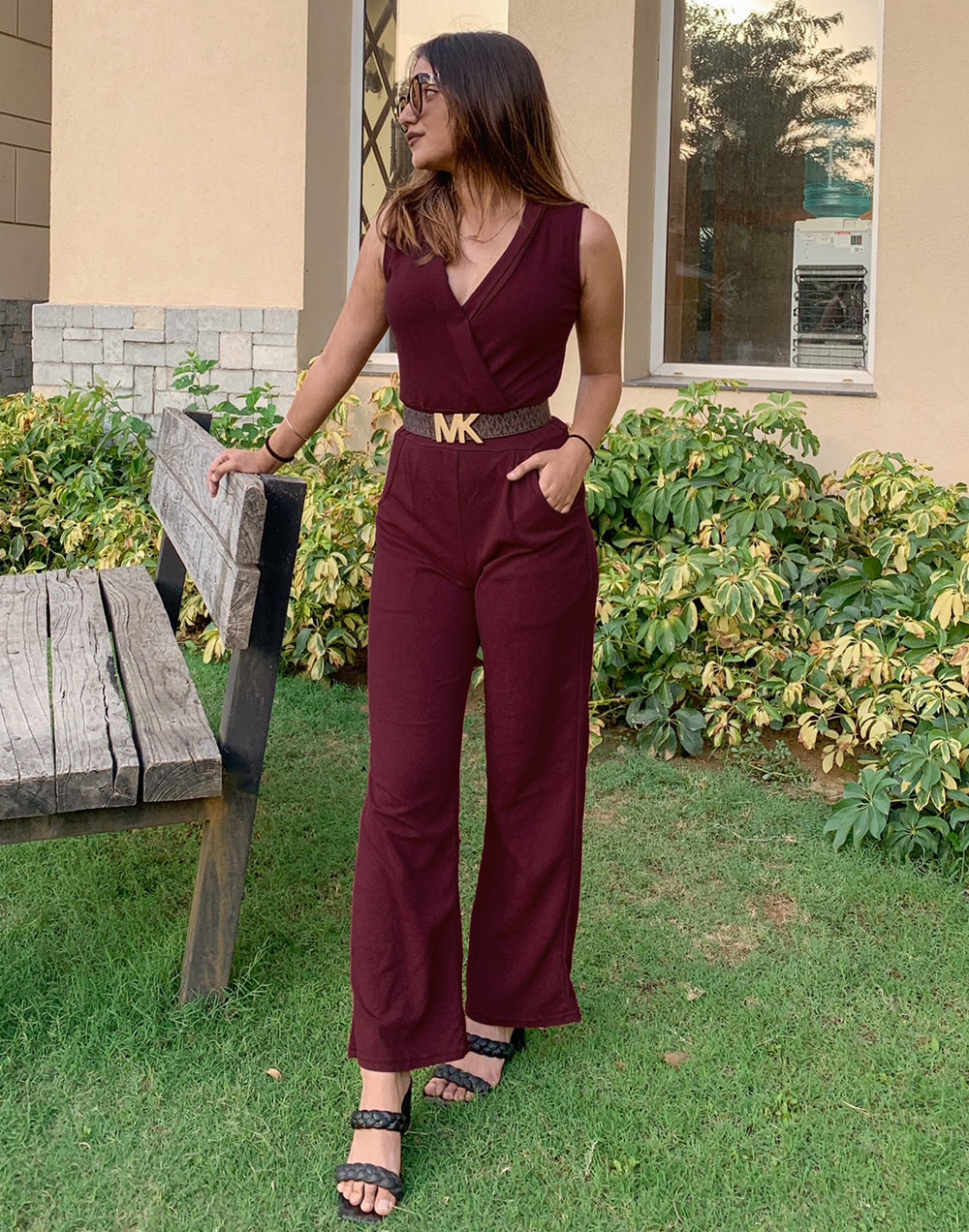 Brown Lycra Casual Jumpsuit for Women(Without Belt)