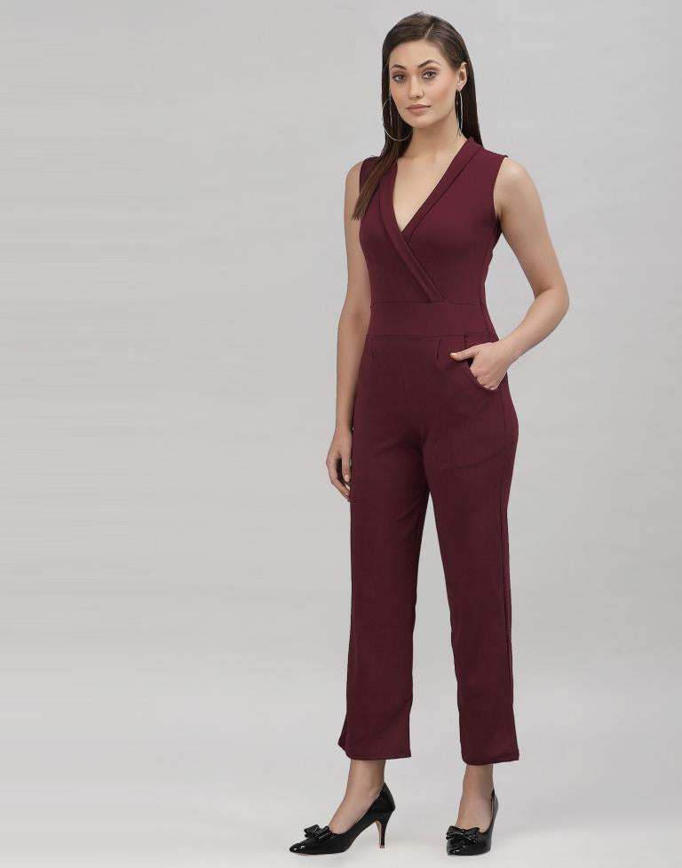 Brown Lycra Casual Jumpsuit for Women(Without Belt)