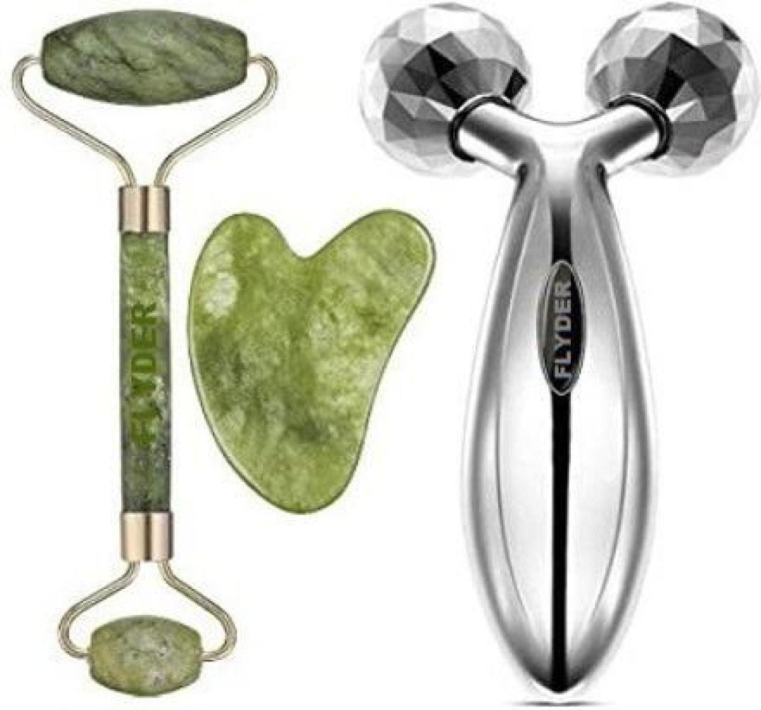 3D Manual Roller Face Body Massager With And Anti Aging 100% Natural Jade Stone Roller Msagger With Gua Sha Tools for Face and Body Massager