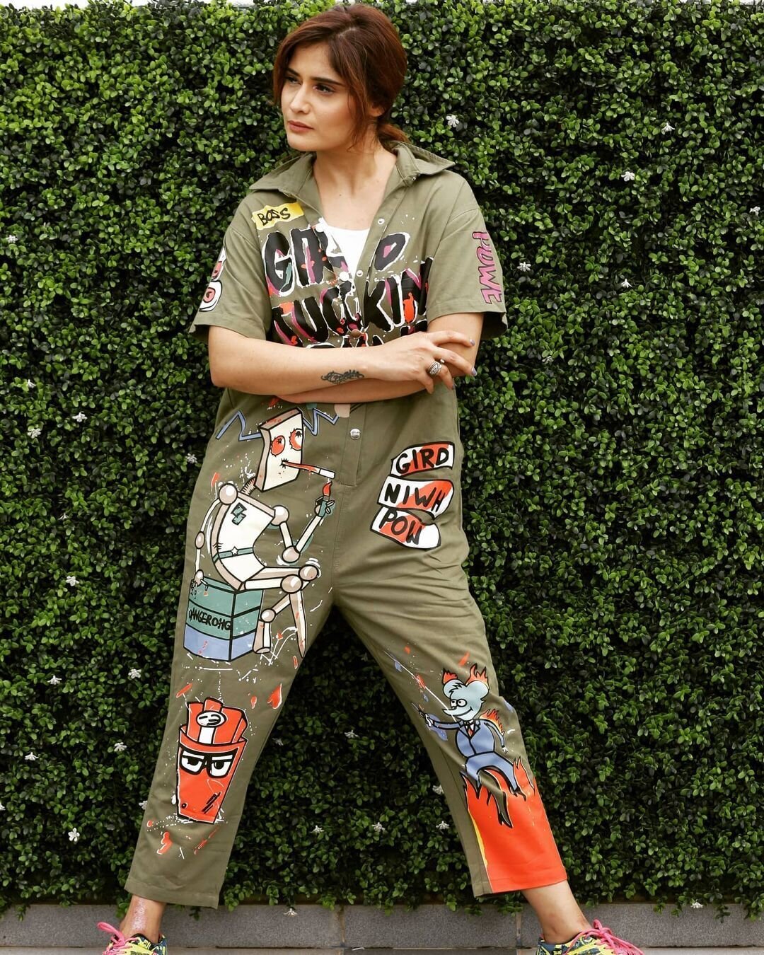 Multi color Girl Power collared Fashionable Women Jumpsuits