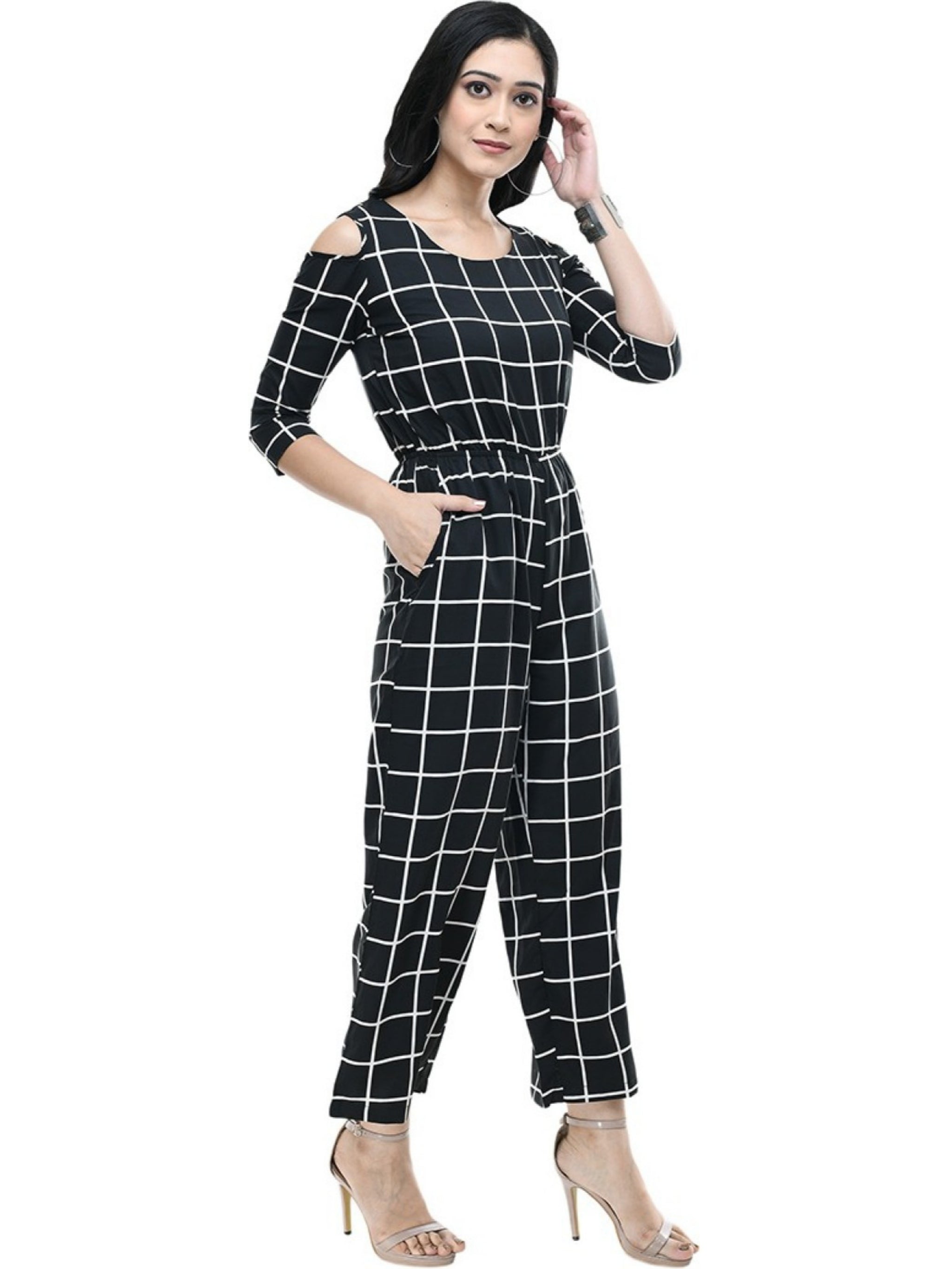 Urbane Feminine Black Checked Jumpsuits For Women & Girls⭐