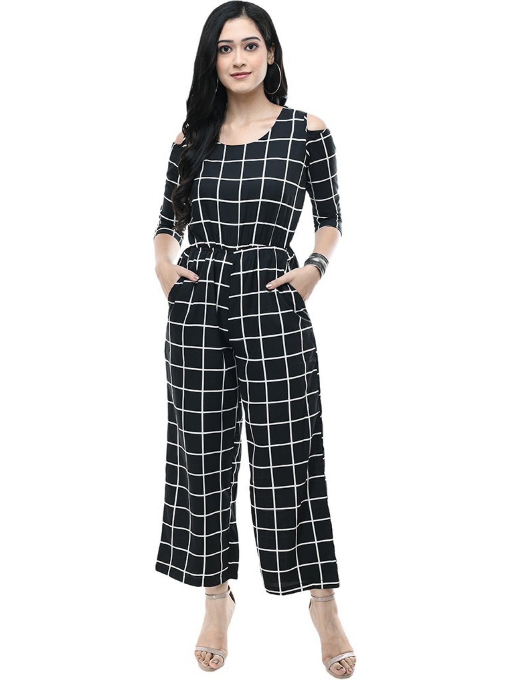 Urbane Feminine Black Checked Jumpsuits For Women & Girls⭐