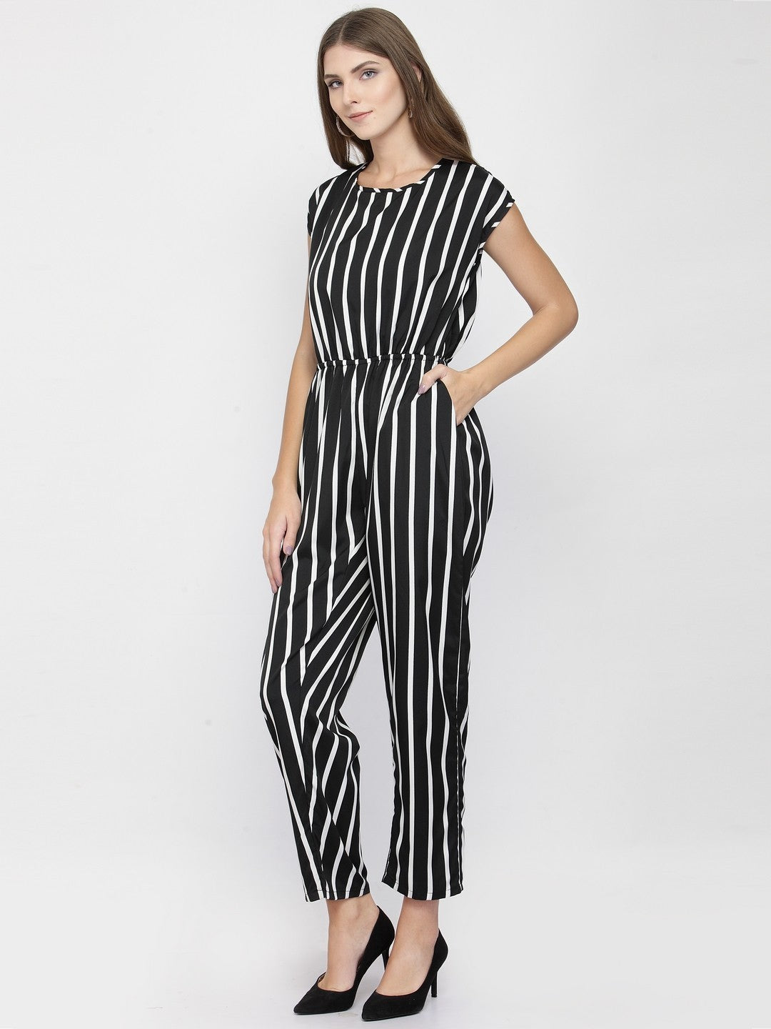 Classic Elegant Colorful Striped Crepe Jumpsuits For Women & Girls😍👌