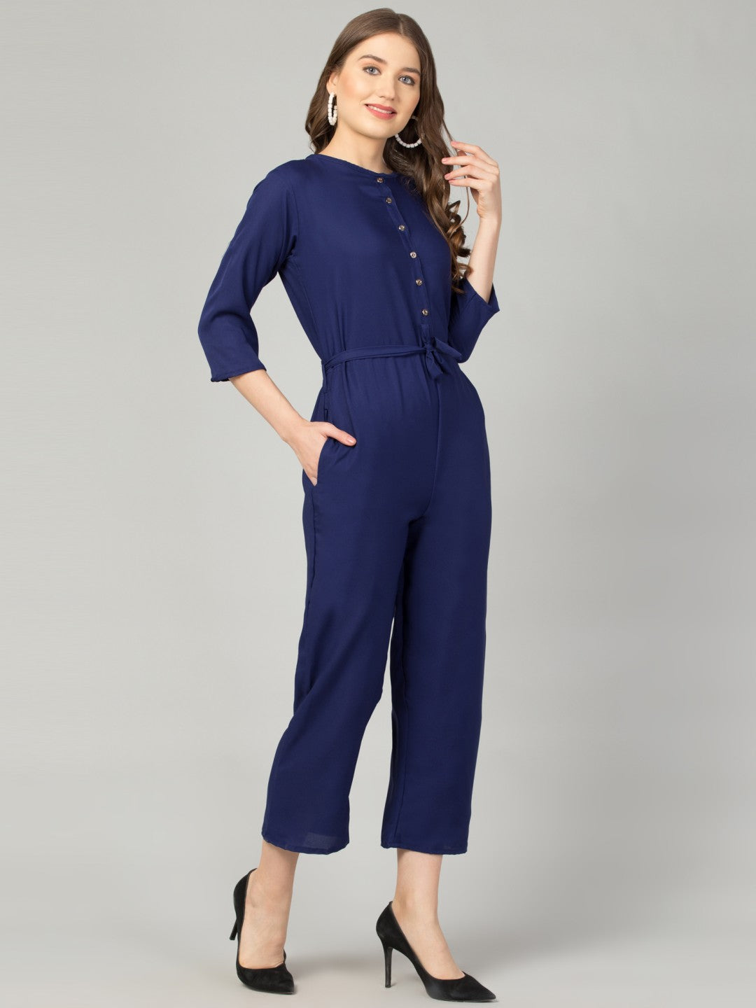 Pearl N Vera's Comfort & Style Crepe Jumpsuit with Button Detailing⭐