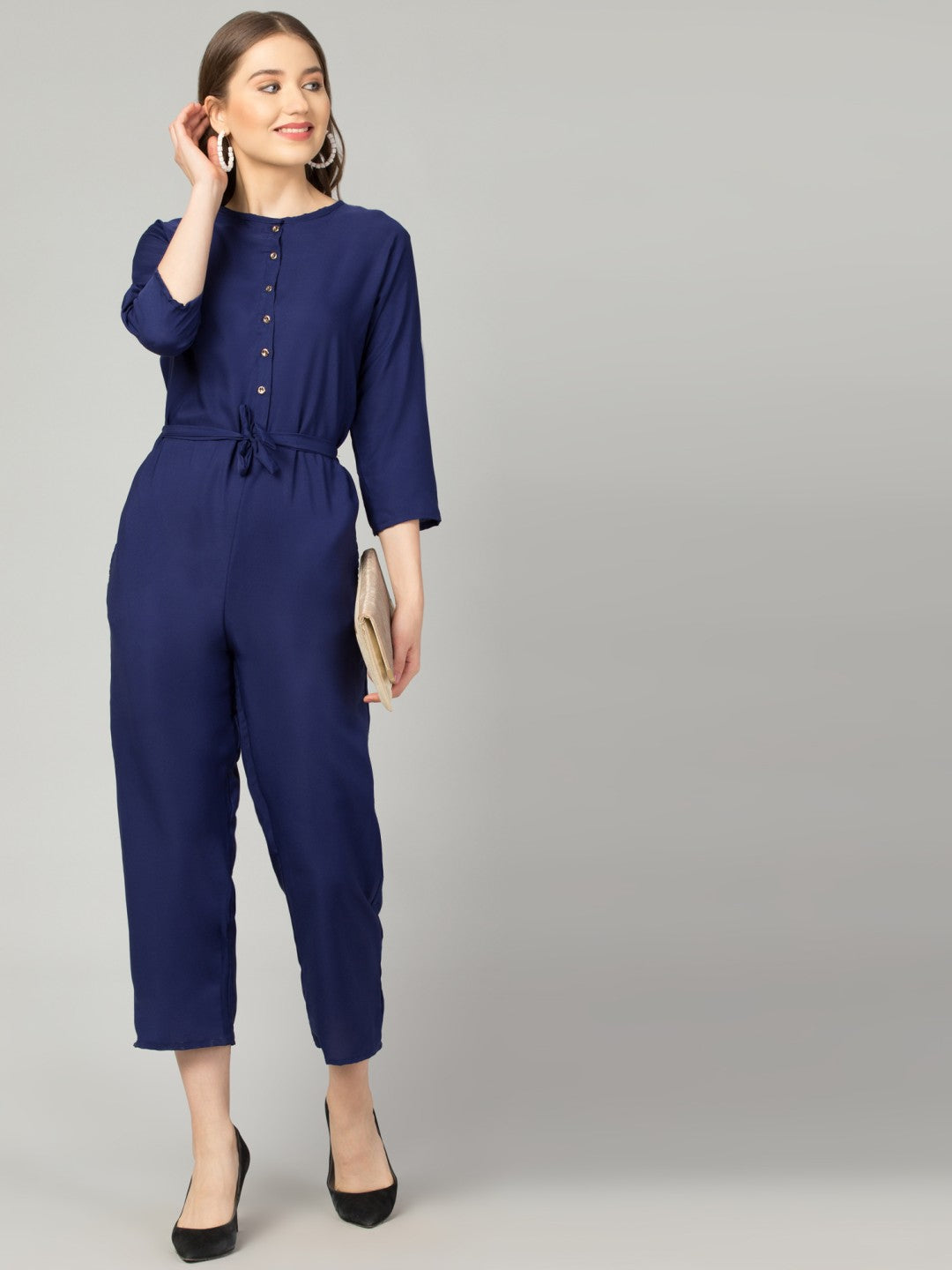 Pearl N Vera's Comfort & Style Crepe Jumpsuit with Button Detailing⭐