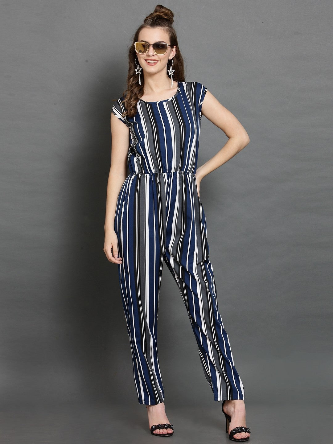 Classic Elegant Colorful Striped Crepe Jumpsuits For Women & Girls😍👌