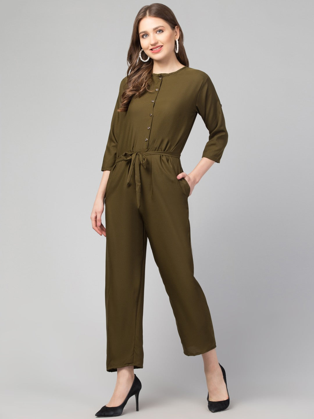 Pearl N Vera's Comfort & Style Crepe Jumpsuit with Button Detailing⭐