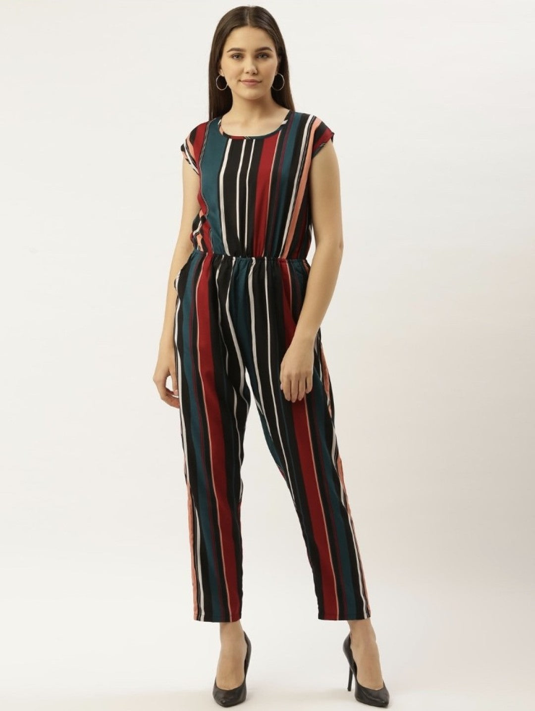 Classic Elegant Colorful Striped Crepe Jumpsuits For Women & Girls😍👌