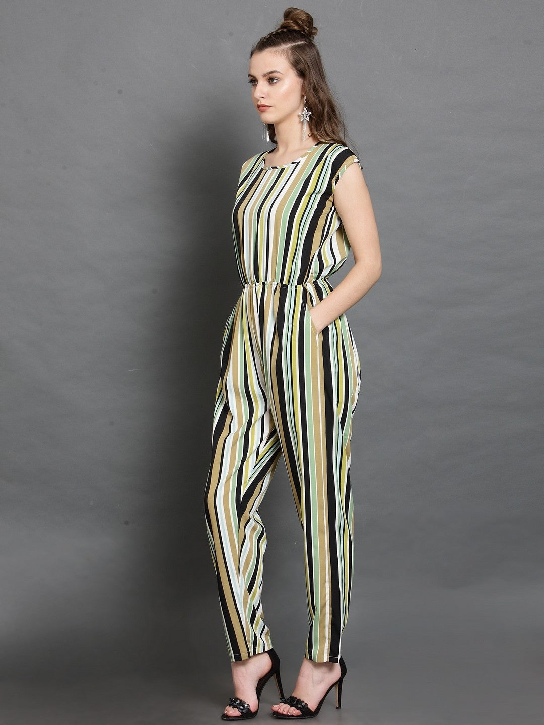 Classic Elegant Colorful Striped Crepe Jumpsuits For Women & Girls😍👌