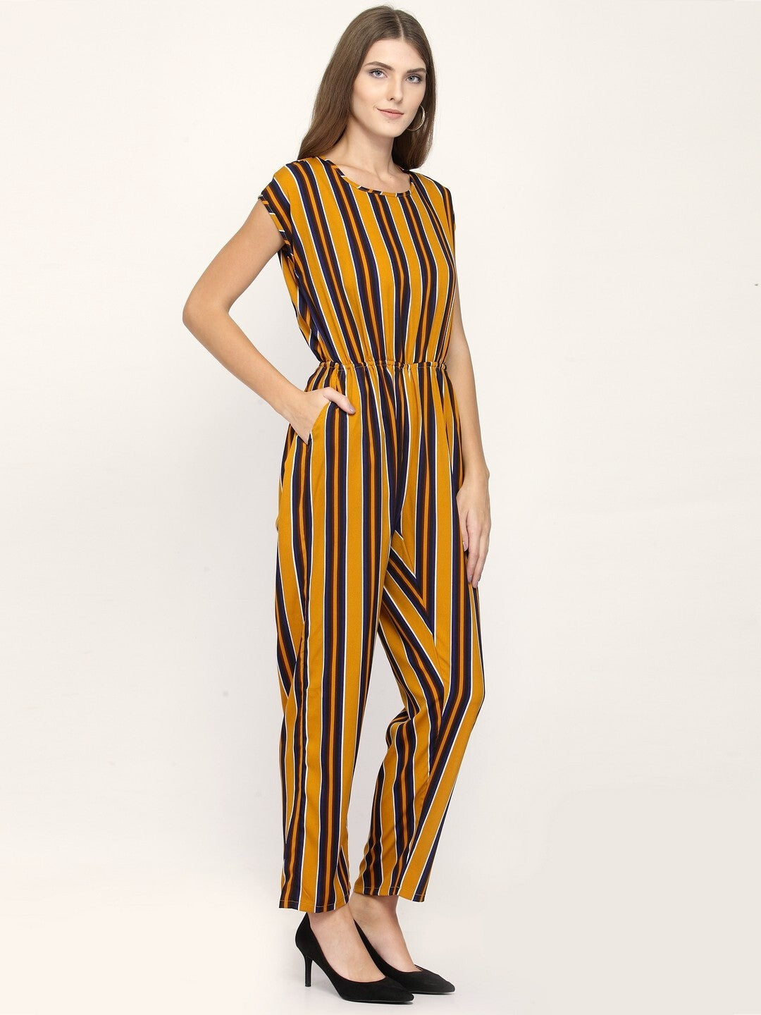 Classic Elegant Colorful Striped Crepe Jumpsuits For Women & Girls😍👌