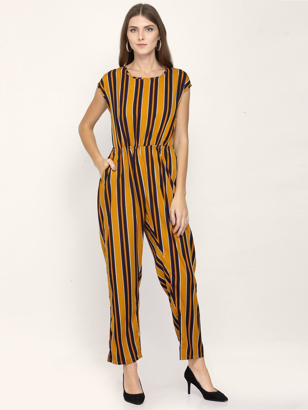 Classic Elegant Colorful Striped Crepe Jumpsuits For Women & Girls😍👌