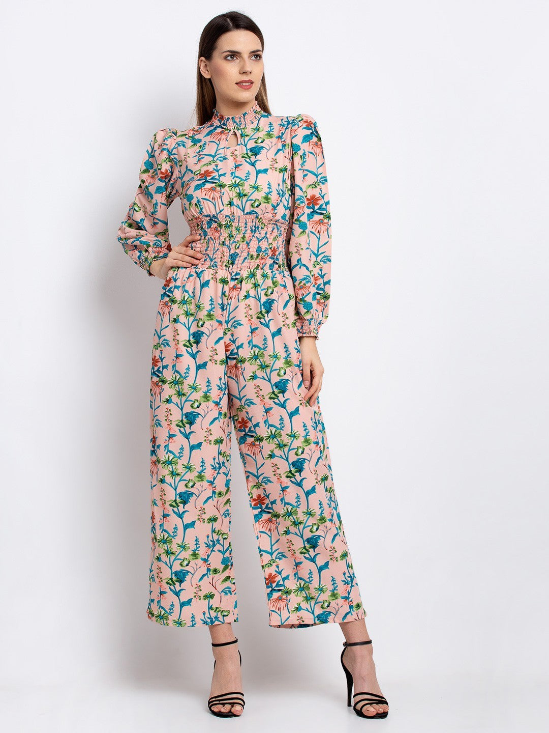 Partywear Elegant Smoking Jumpsuit With Keyhole Neck & full Puff Sleeves