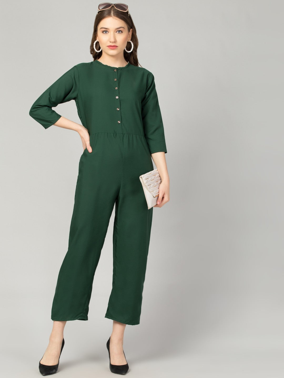 Pearl N Vera's Comfort & Style Crepe Jumpsuit with Button Detailing⭐