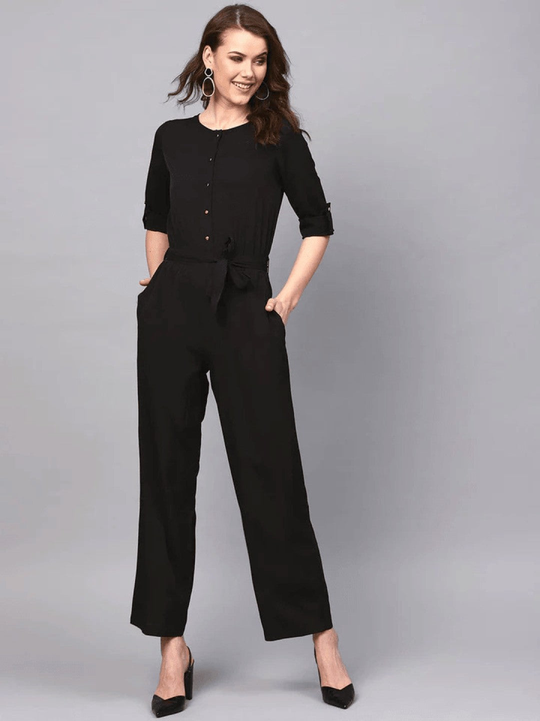 Pearl N Vera's Comfort & Style Crepe Jumpsuit with Button Detailing⭐