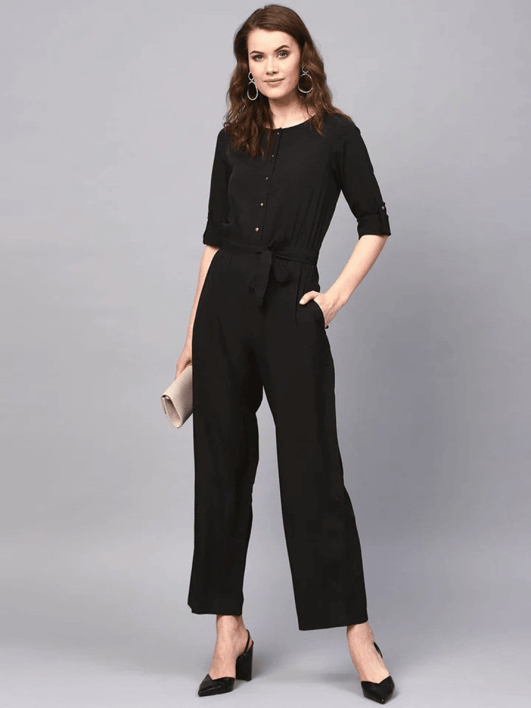 Pearl N Vera's Comfort & Style Crepe Jumpsuit with Button Detailing⭐