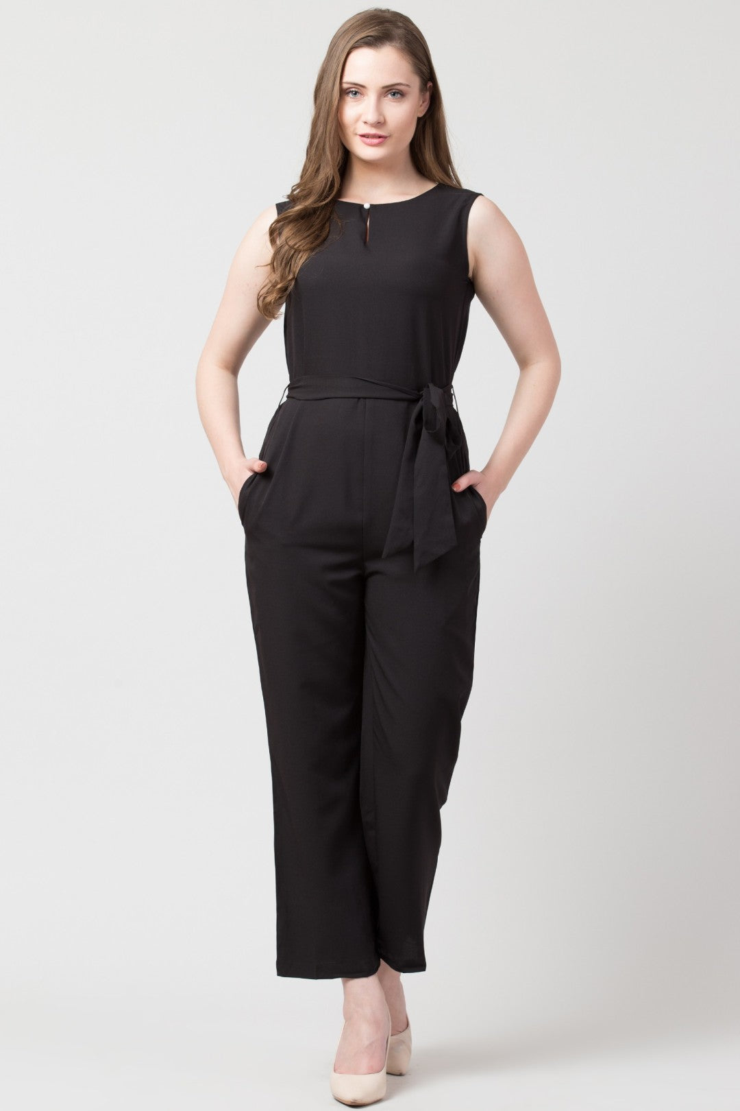 Amazing Round Neck Sleeveless Solid Pleated Regular Jumpsuits For Women & Girls⭐