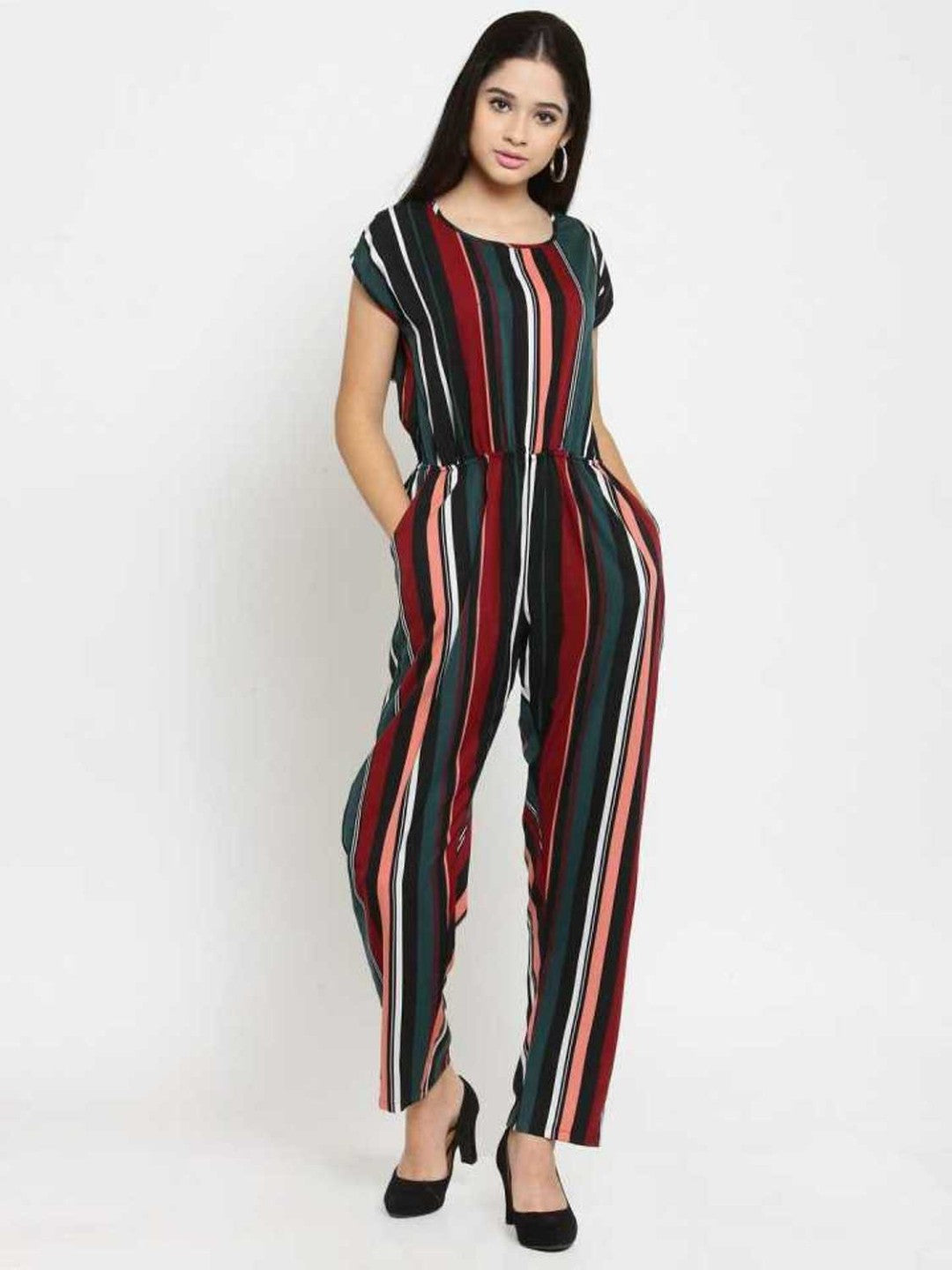 Classic Elegant Colorful Striped Crepe Jumpsuits For Women & Girls😍👌