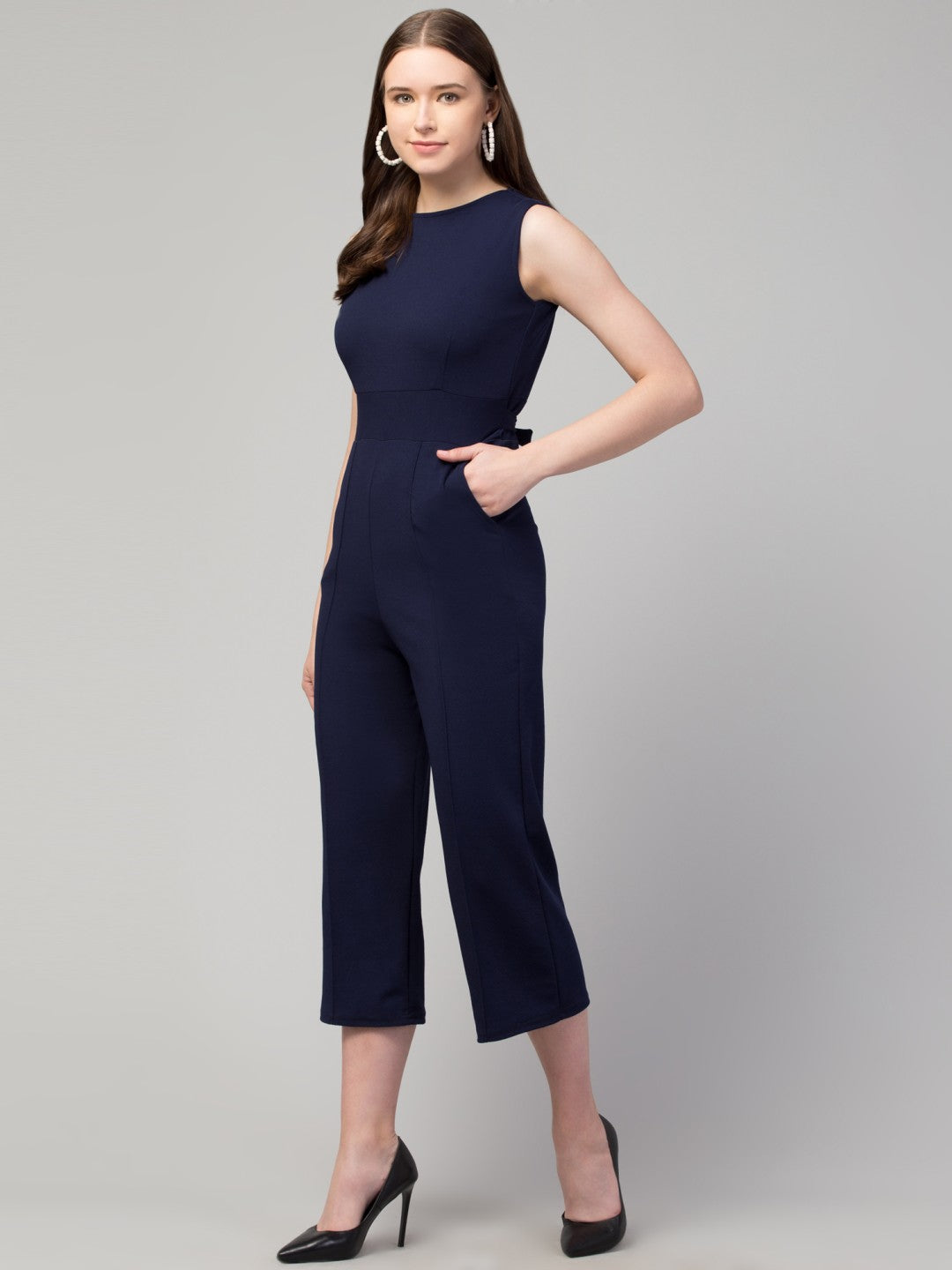 Trendy Designer Women round Neck Sleeveless Solid Pleated Regular Jumpsuit Women's | Girls